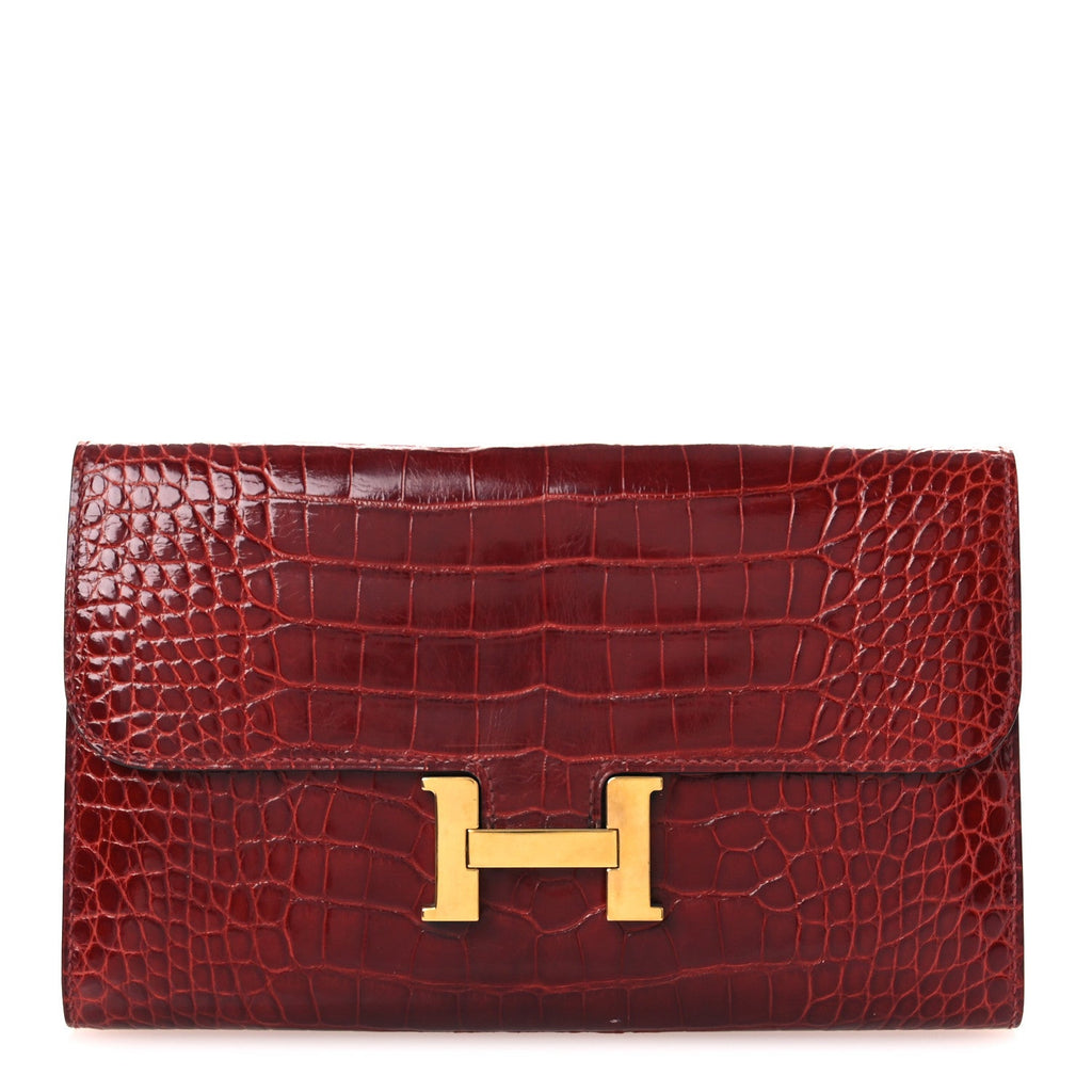Shiny Alligator Constance Long Wallet Rouge Vif