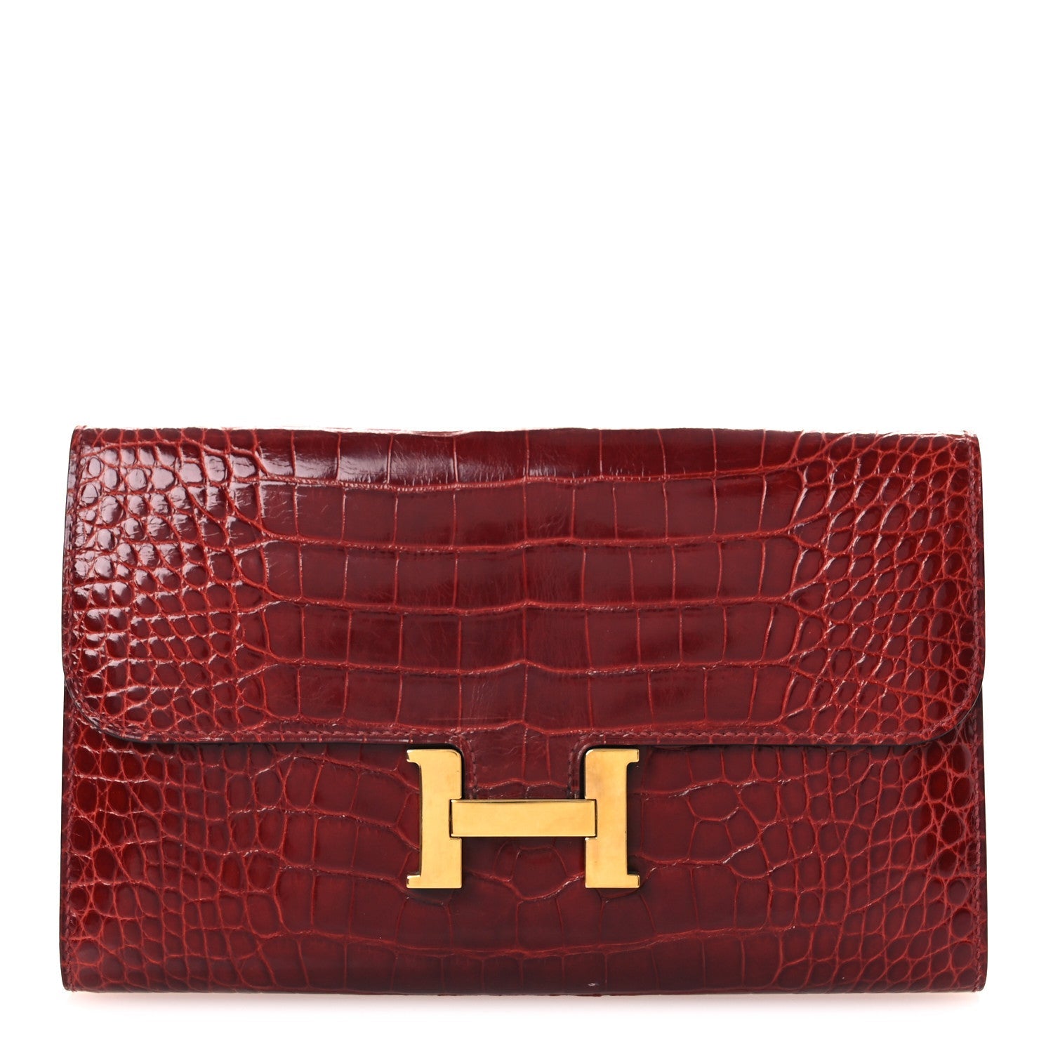 Shiny Alligator Constance Long Wallet Rouge Vif