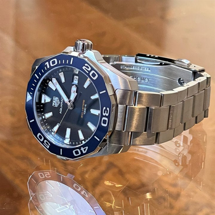 Tag Heuer Aquaracer Blue Dial Quartz Silver Steel Strap Watch for Men - WAY111C.BA0928