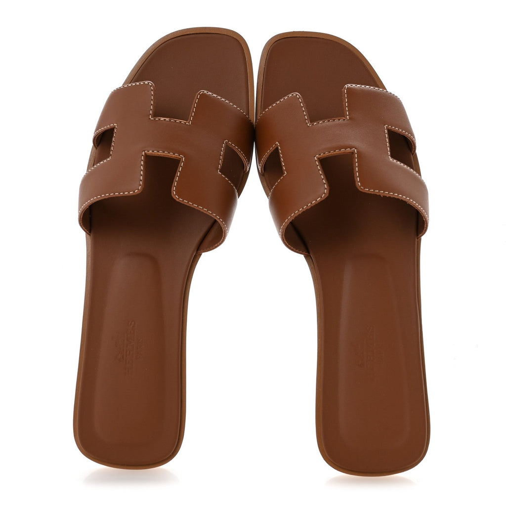 Box Calfskin Oran Sandals 37.5 Gold