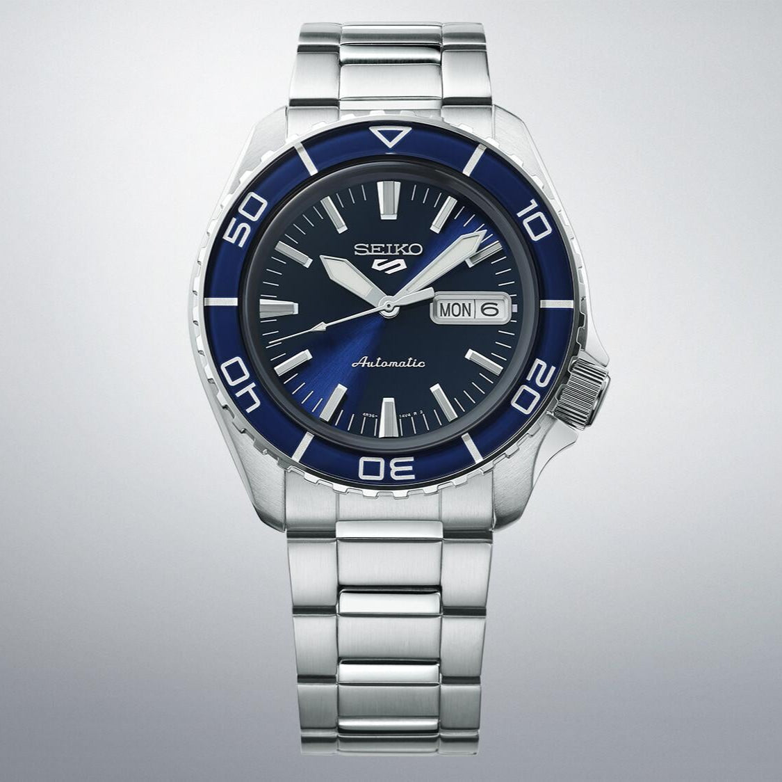 Seiko 5 Sports Automatic Blue Dial Silver Steel Strap Watch for Men - SRPK97K1