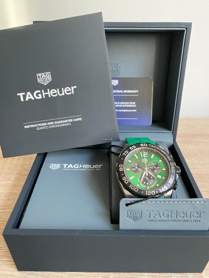 Tag Heuer Formula 1 Chronograph Green Dial Green Rubber Strap Watch for Men - CAZ101AP.FT8056