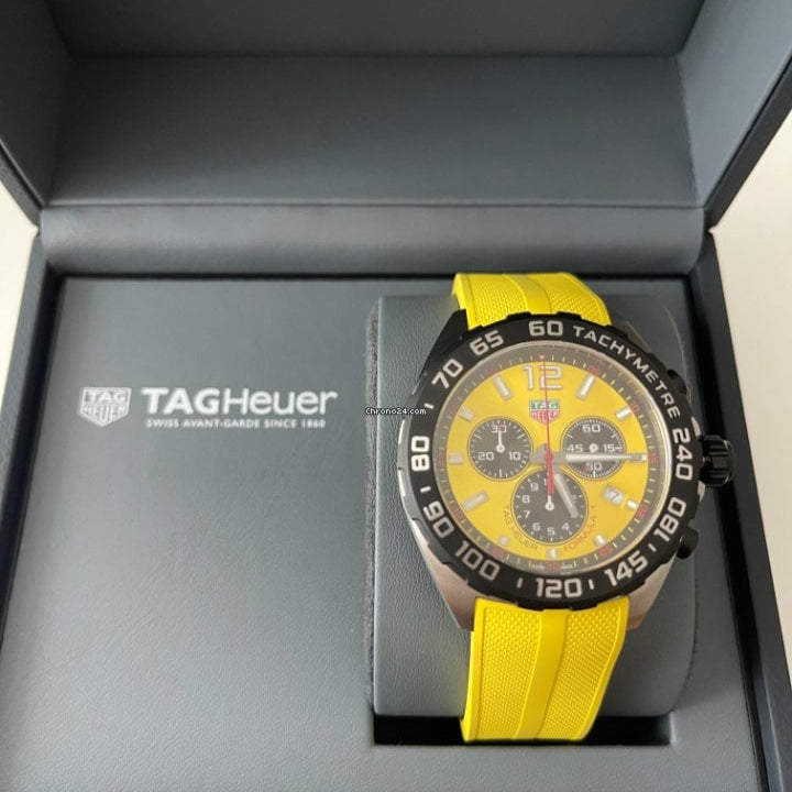 Tag Heuer Formula 1 Chronograph Yellow Dial Yellow Rubber Strap Watch for Men - CAZ101AM.FT8054