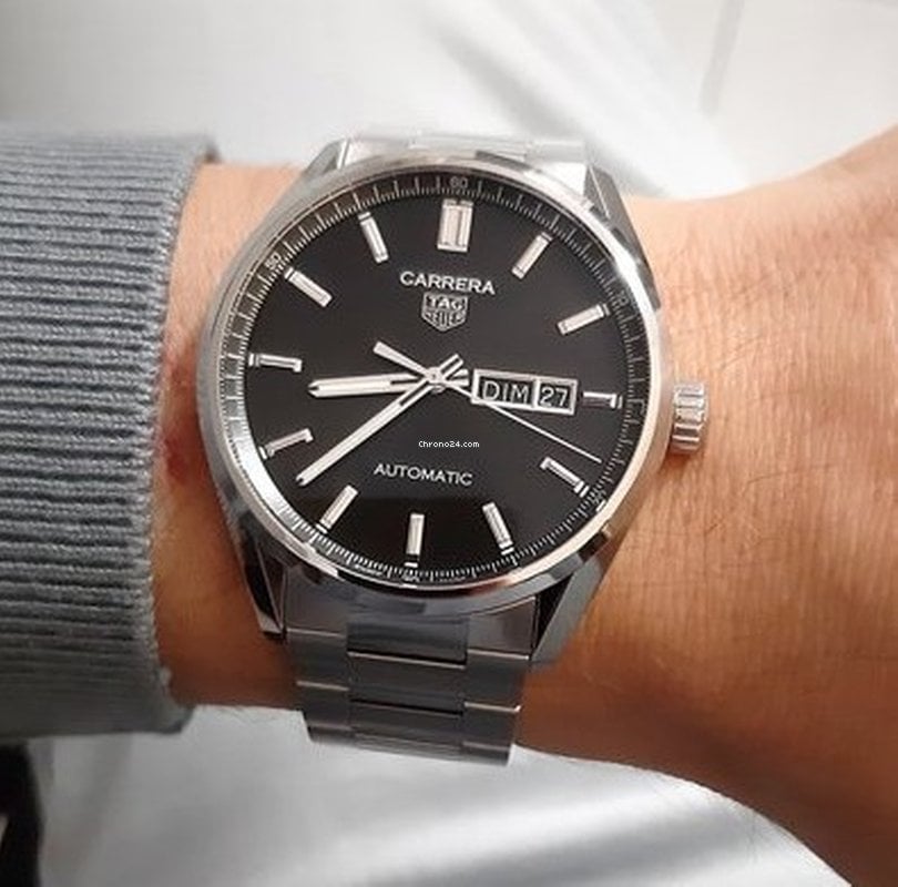 Tag Heuer Carrera Day Date Automatic Black Dial Silver Steel Strap Watch for Men - WBN2010.BA0640