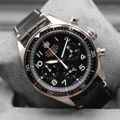 Tag Heuer Autavia Chronometer Flyback Automatic Chronograph Black Dial Black Leather Strap Watch for Men - CBE511A.FC8279