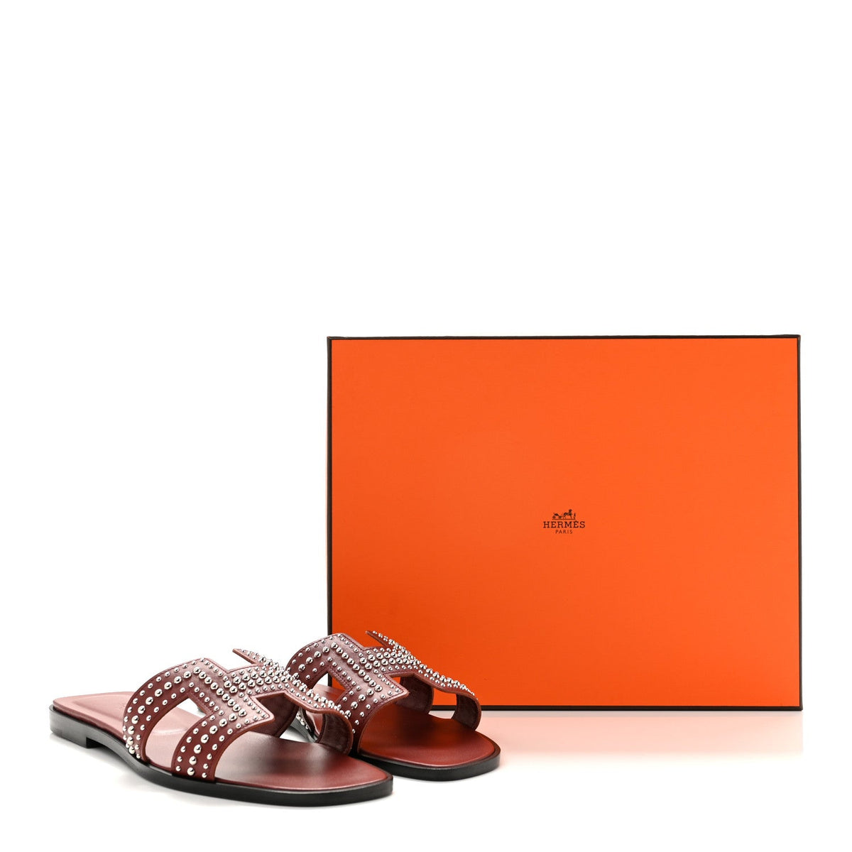 Calfskin Studded Oran Sandals 36.5 Rouge Tomette