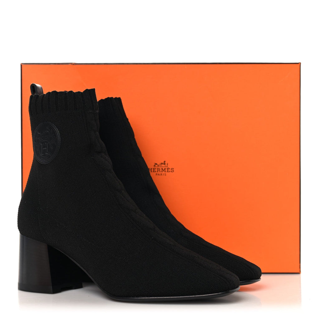 Knit Calfskin Jenna 60 Ankle Boots 36 Black