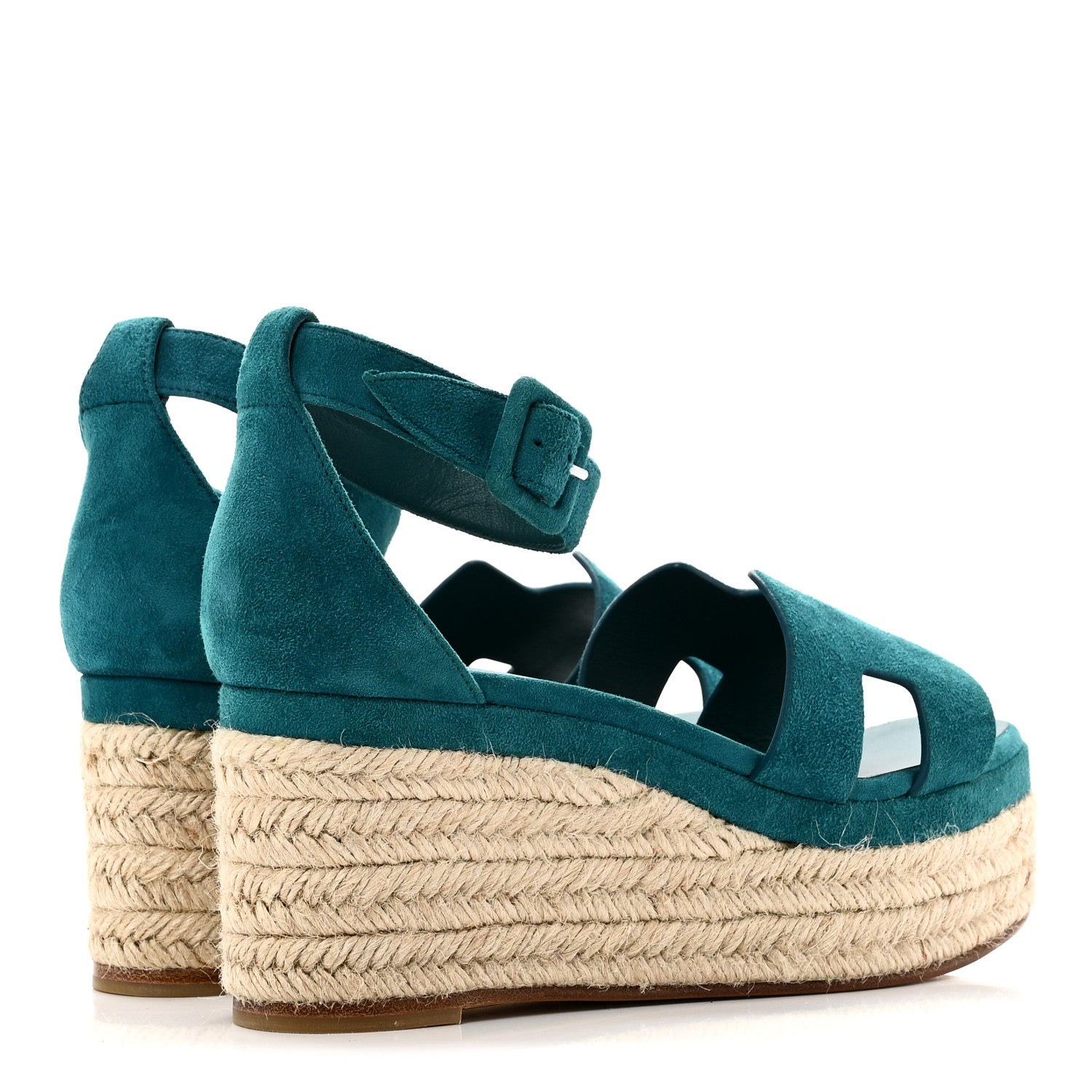 Suede Goatskin Elda Espadrille Wedge Sandals 38 Vert Oxford