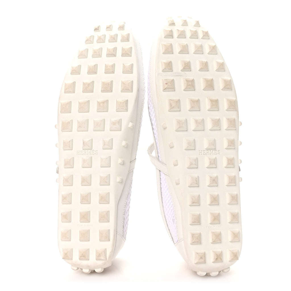 Crochet Knit Calfskin Kichu Ballet Flats 39 White