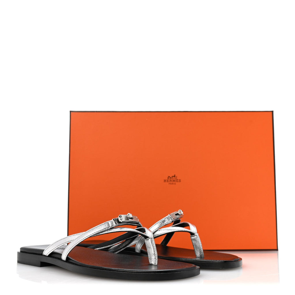 Metallic Goatskin Miss Sandals 36 Gris Argente