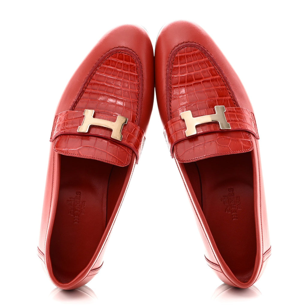 Calfskin Matte Crocodile Womens Paris Loafers 36 Orange Solaire
