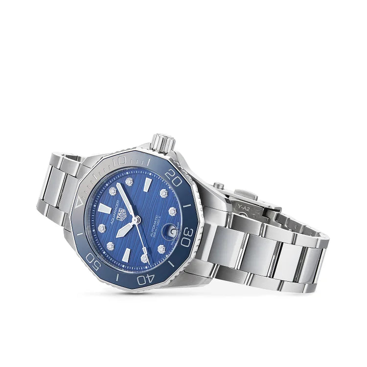 Tag Heuer Aquaracer Professional 300 Automatic Diamonds Blue Dial Silver Steel Strap Watch for Women - WBP231B.BA0618