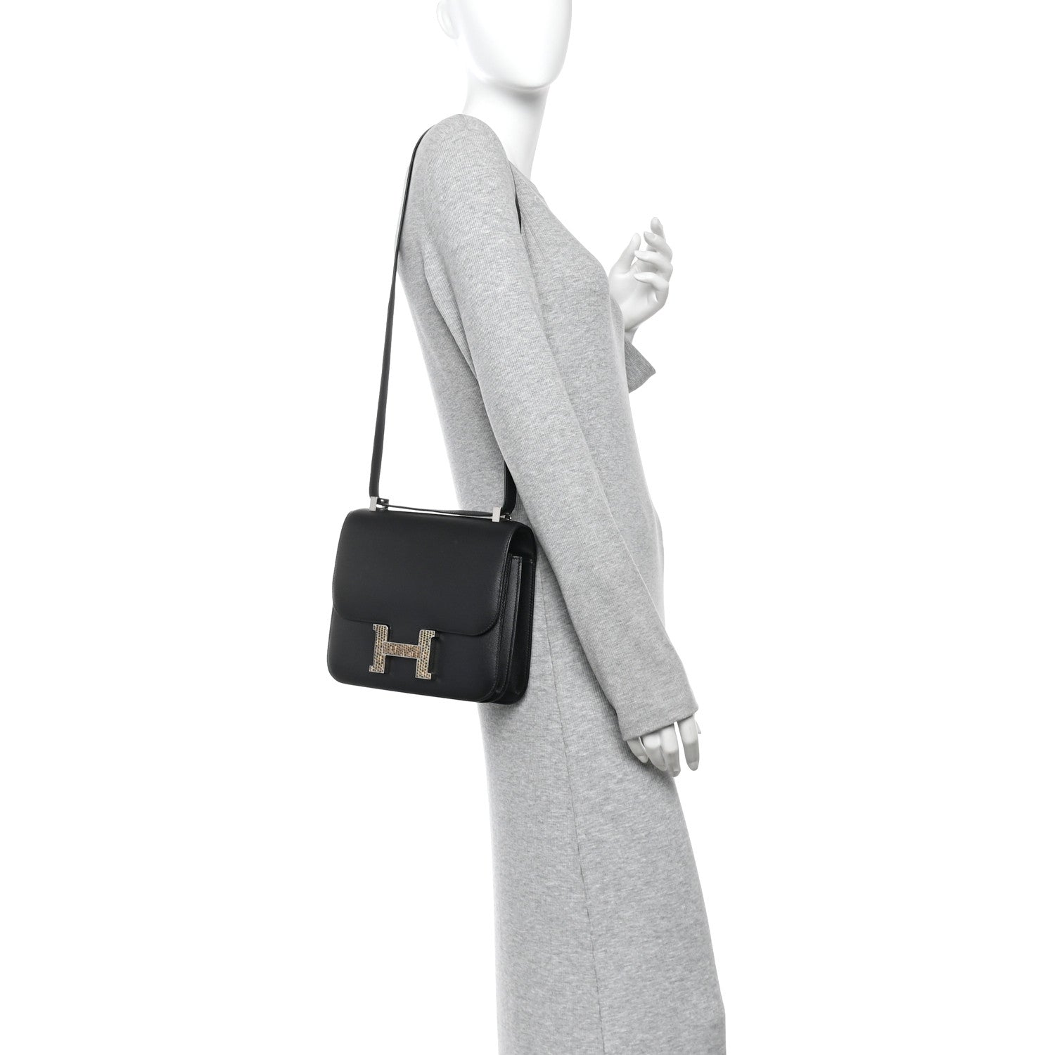 Madame Calfskin Lizard Constance 24 Black Ombre