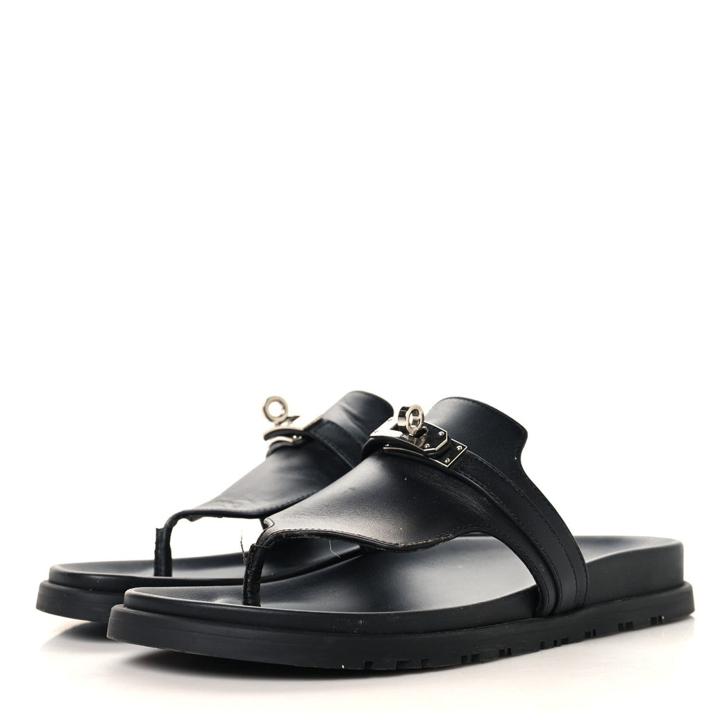 Calfskin Womens Empire Sandals 37.5 Black