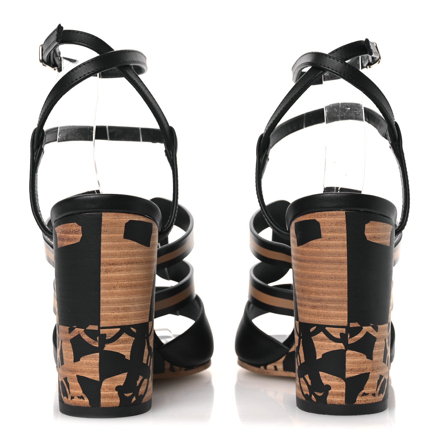 Calfskin Klara 100 Wedge Sandals 35 Black Natural