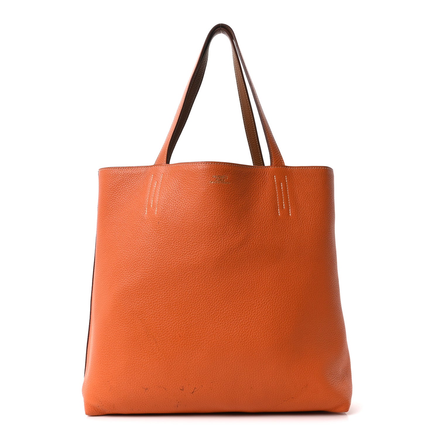 Taurillon Clemence Double Sens Reversible Tote Orange Gold