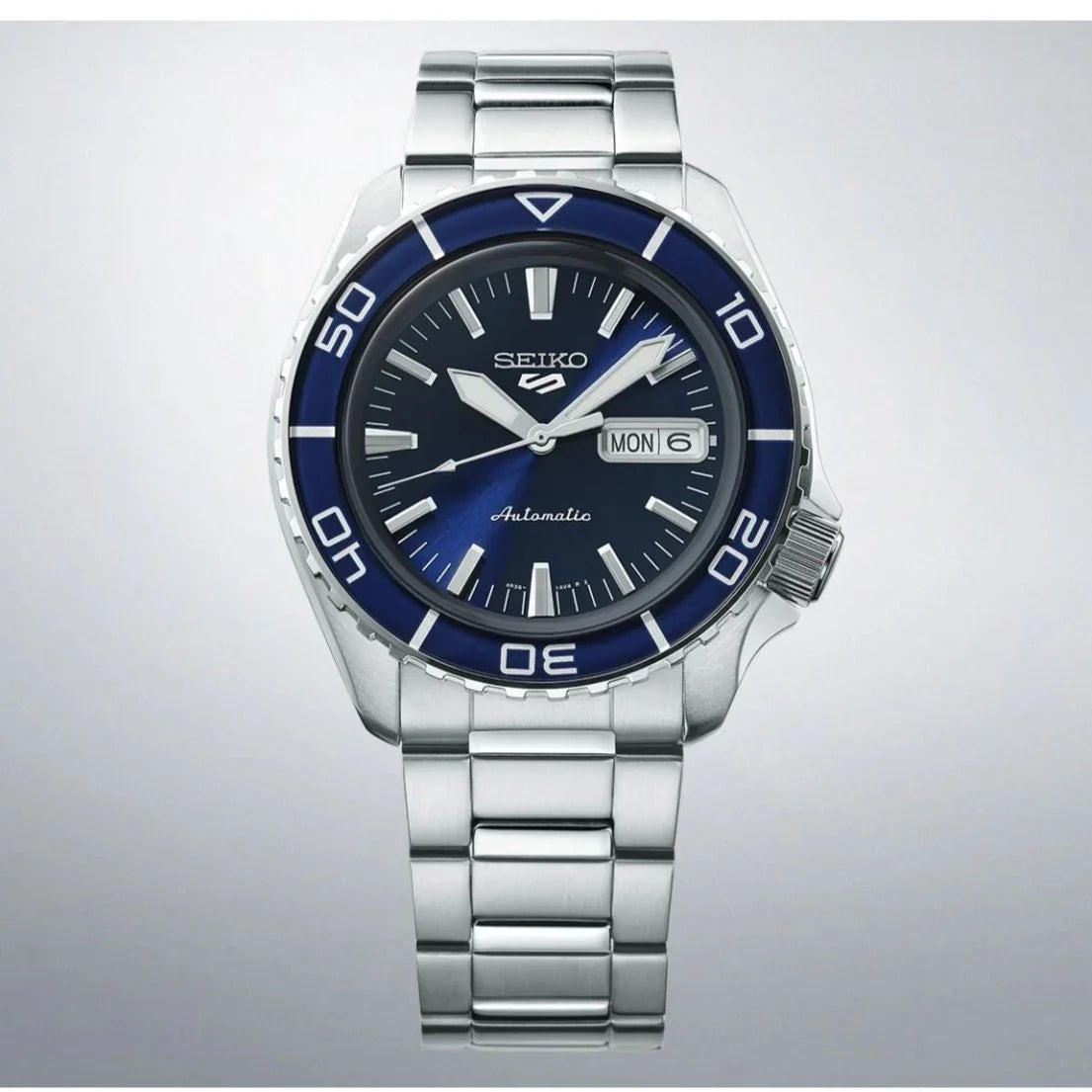 Seiko 5 Sports Automatic Blue Dial Silver Steel Strap Watch for Men - SRPK97K1