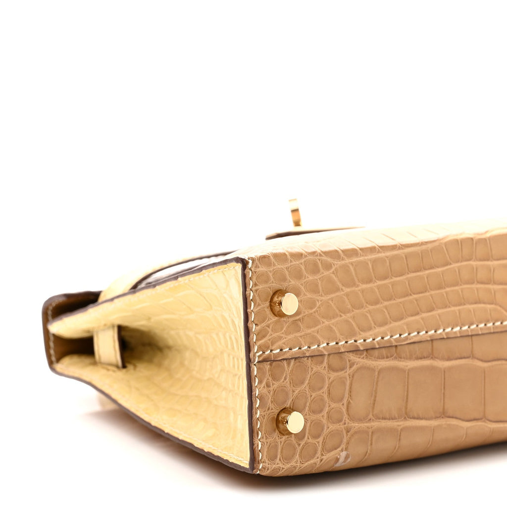 Matte Alligator Horseshoe Mini Kelly Sellier 20 Kraft Vanille