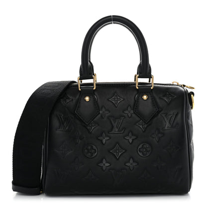 Lambskin Embossed Monogram Speedy 22 Bandouliere Black
