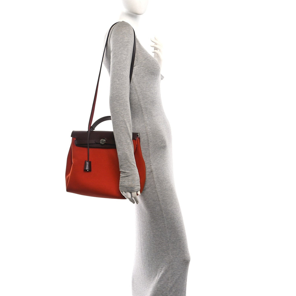 Military Toile Vache Hunter Tri-Color Herbag Zip Retourne 31 PM Rouge H Cuirve Orange Mecano