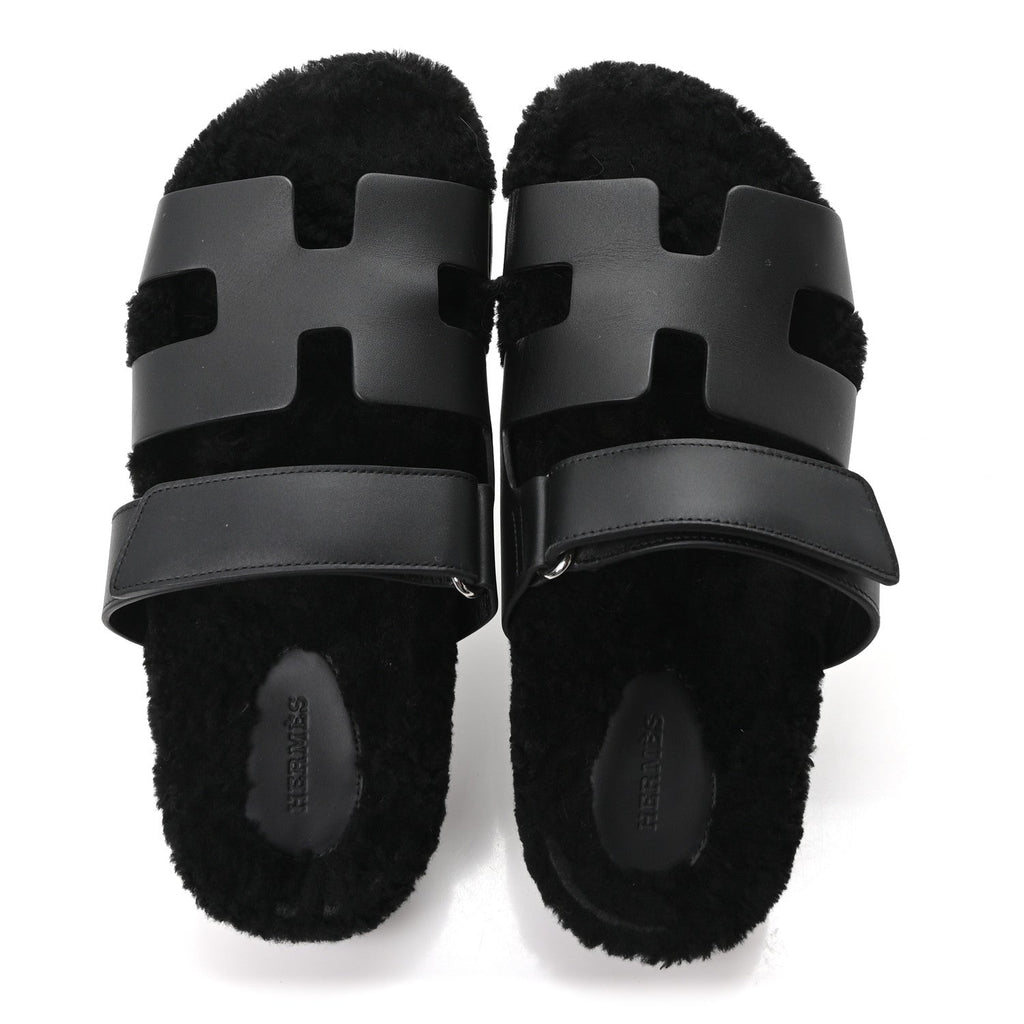 Calfskin Woolskin Womens Chypre Sandals 39 Black