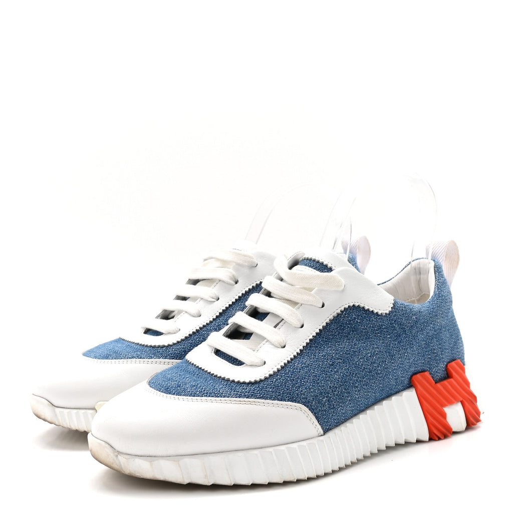 Denim Suede Goatskin Bouncing Sneakers 37 Bleu Clair White