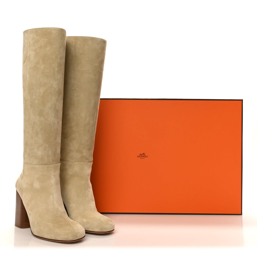Suede Calfskin Lisiere 90 Boots 38 Beige Lin