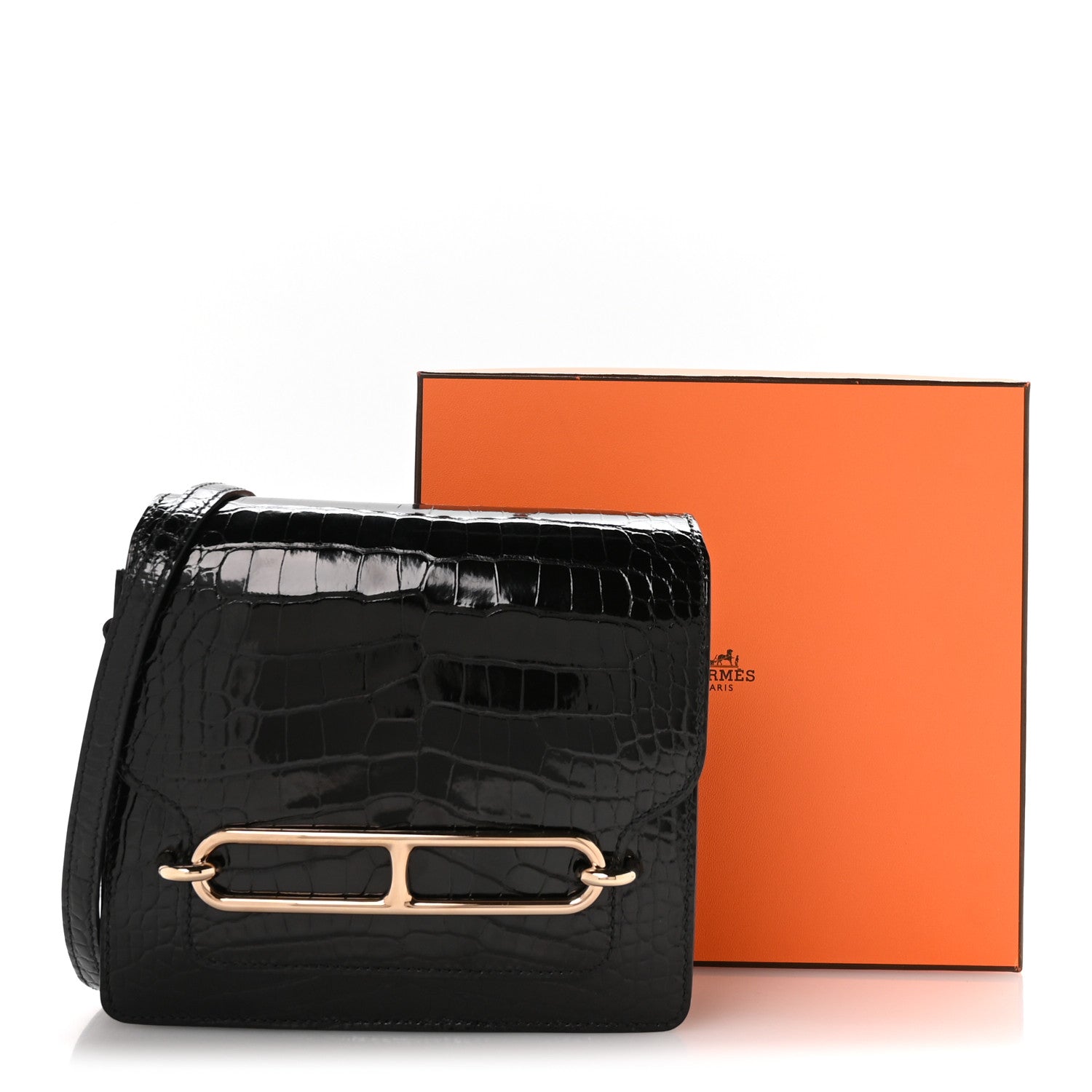 Shiny Alligator Mini Sac Roulis Black