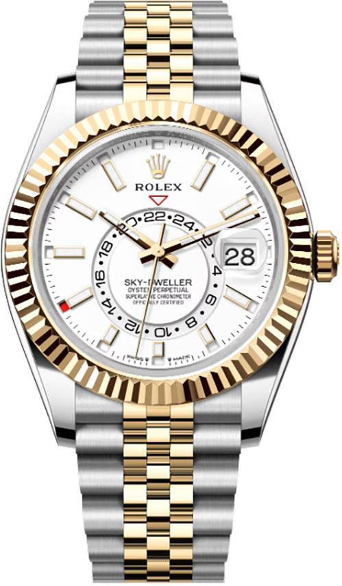 Rolex Sky-Dweller Oystersteel Yellow Gold White Calendar & GMT Dial Jubilee Men's Watch 336933-0006