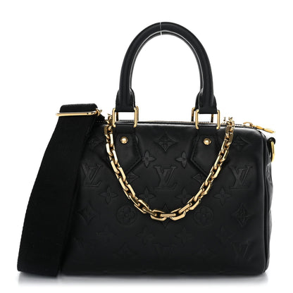 Lambskin Embossed Monogram Speedy 22 Bandouliere Black