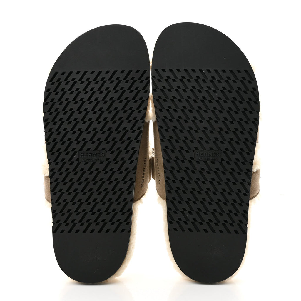 Suede Goatskin Woolskin Womens Chypre Sandals 39 Etoupe Ecru