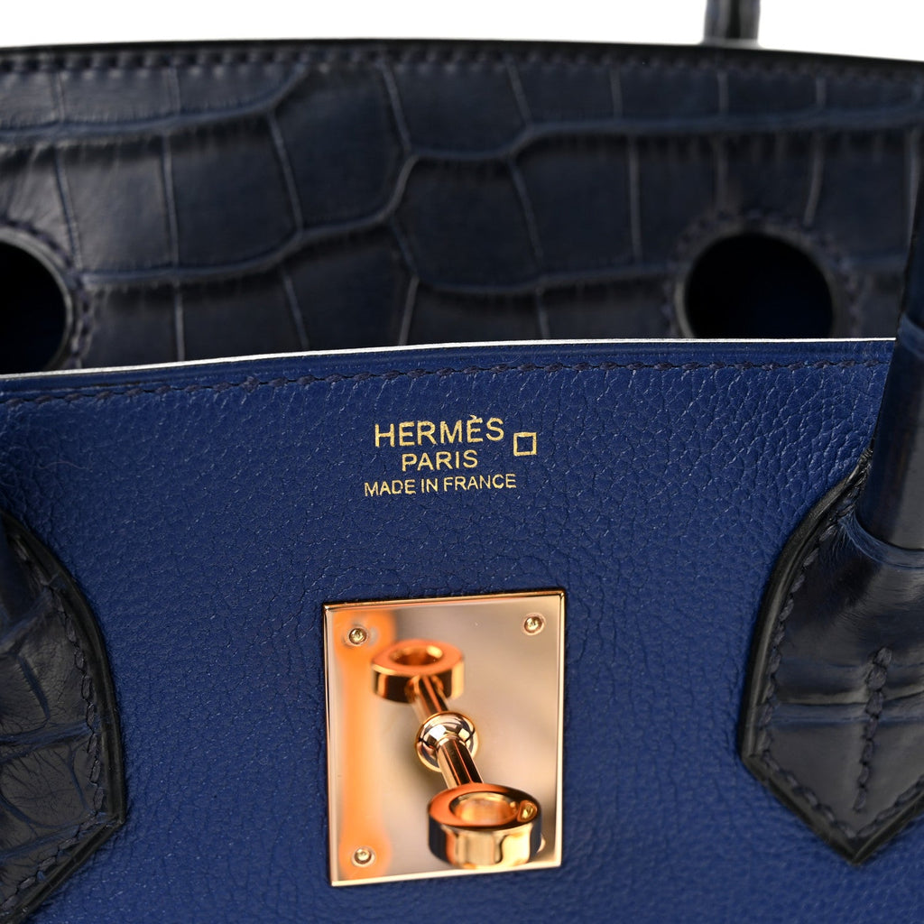 Taurillon Novillo Matte Alligator Birkin Touch 30 Bleu Saphir Bleu Marine