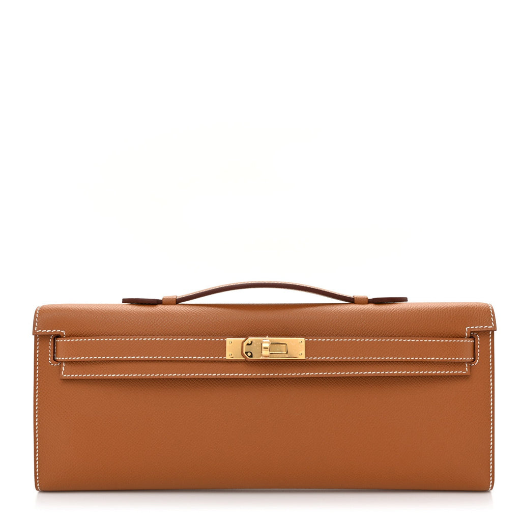 Epsom Kelly Cut Clutch Pochette Gold