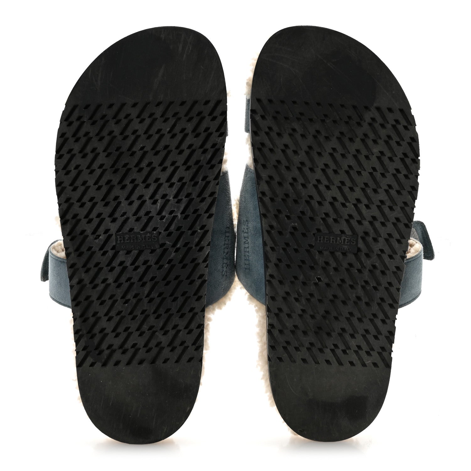 Suede Goatskin Woolskin Womens Chypre Sandals 38.5 Bleu Pinede Ecru