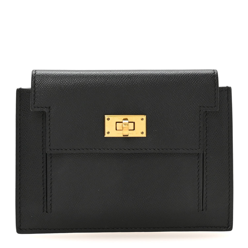 Veau Madame Kelly Pocket Compact Wallet Black