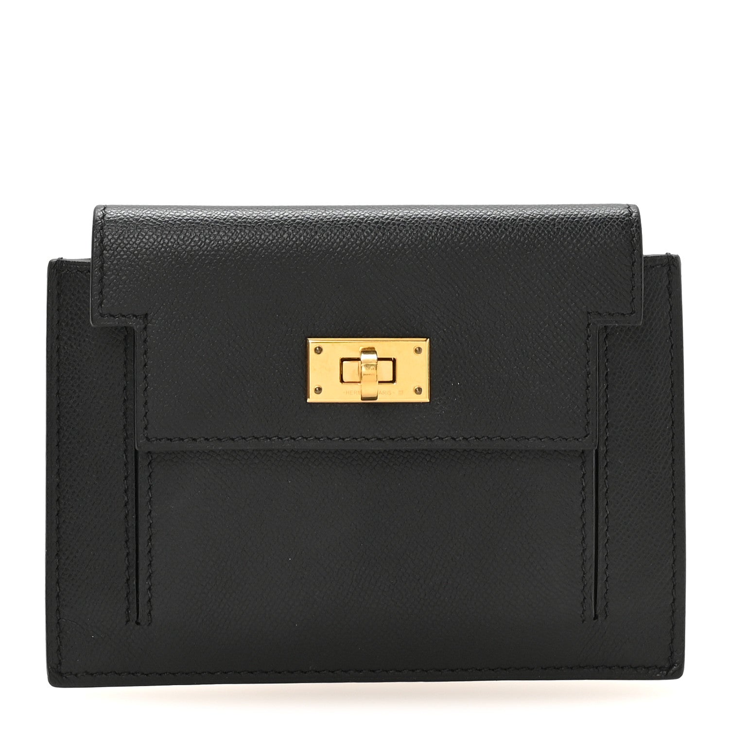 Veau Madame Kelly Pocket Compact Wallet Black