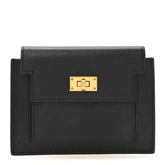 Veau Madame Kelly Pocket Compact Wallet Black