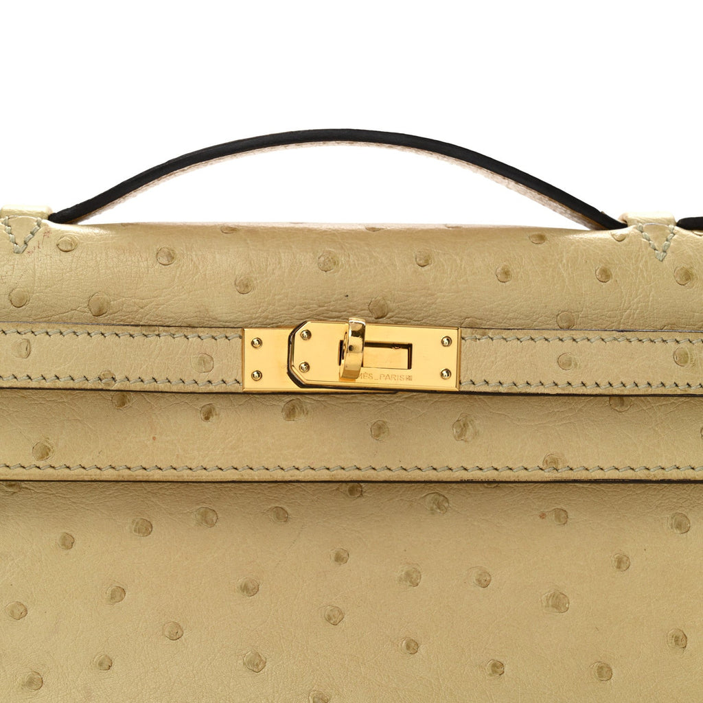 Ostrich Kelly Pochette Clutch Parchemin