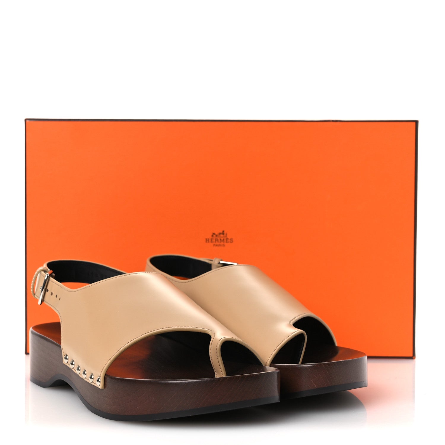 Glazed Calfskin Womens Klay Clog 40 Beige Naturel