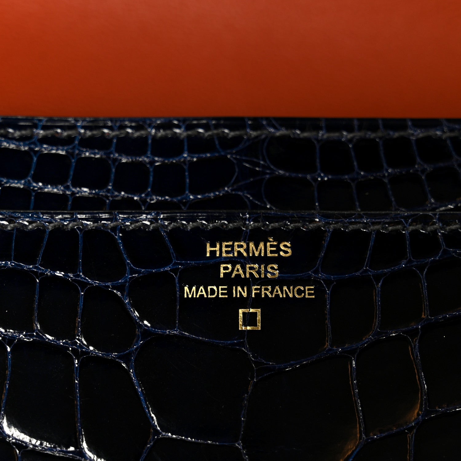 Shiny Alligator Constance Long Wallet Bleu Marine Cuivre