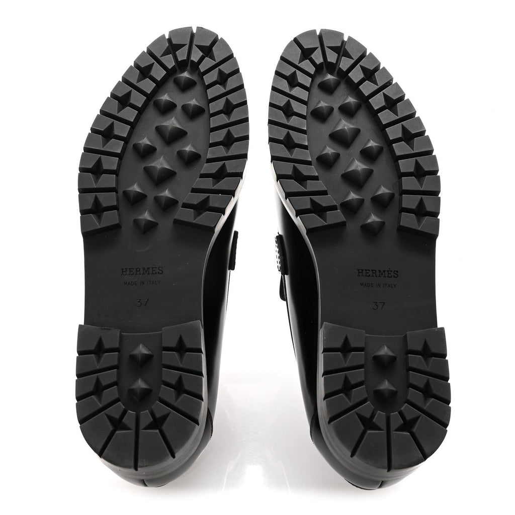 Glazed Calfskin Womens Faubourg Loafers 37 Black