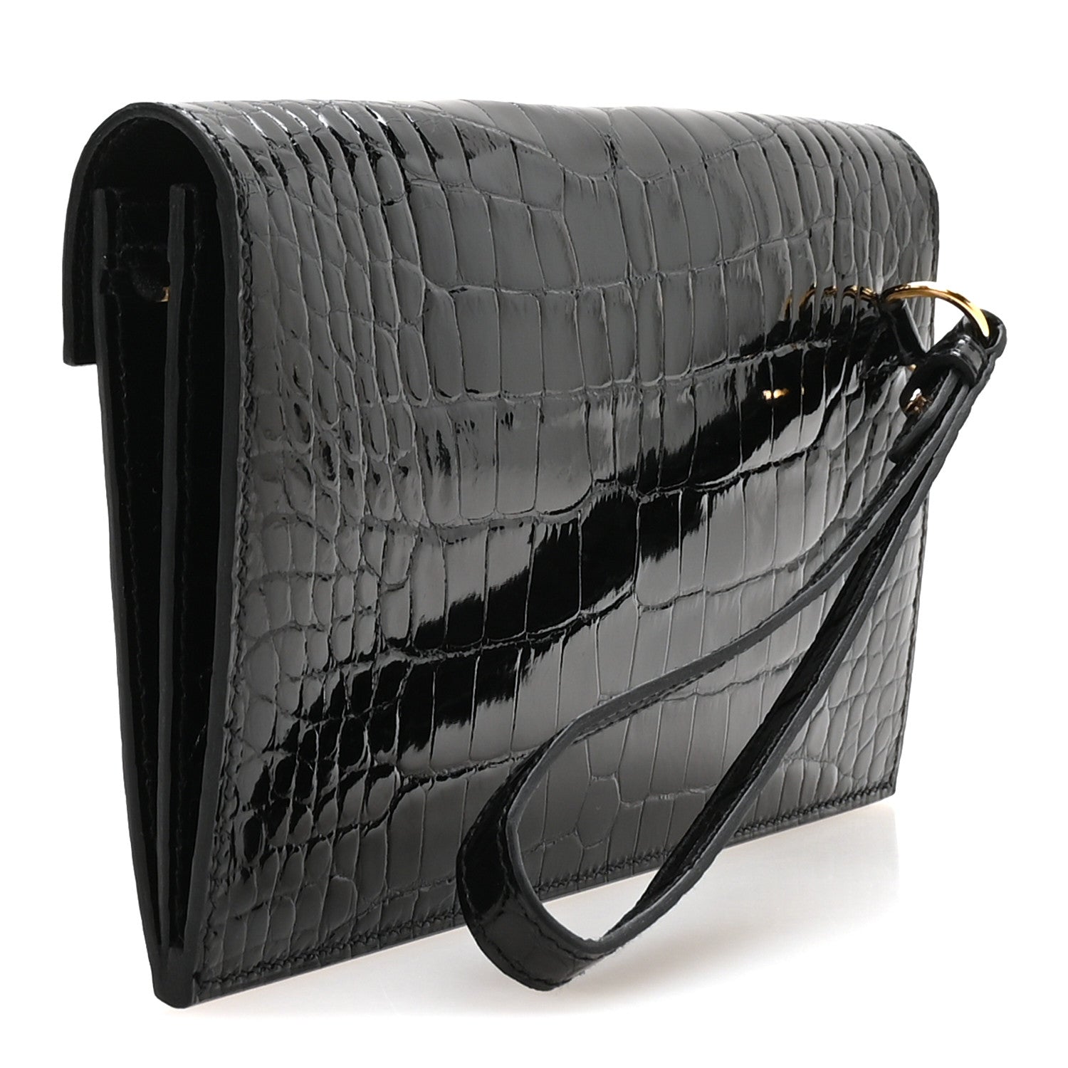 Shiny Alligator Kelly Pocket Long Wallet Black