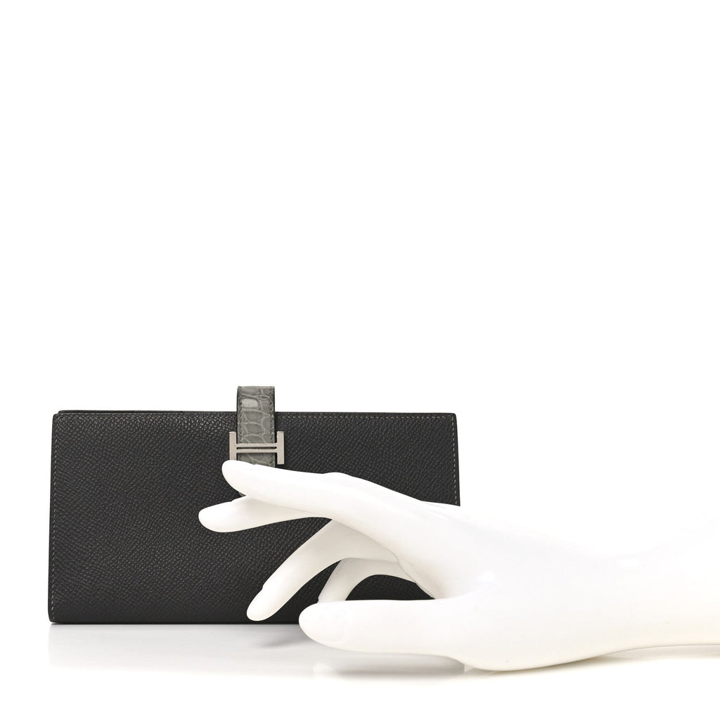 Epsom Matte Alligator Bearn Touch Gusset Wallet Graphite Gris Ciment