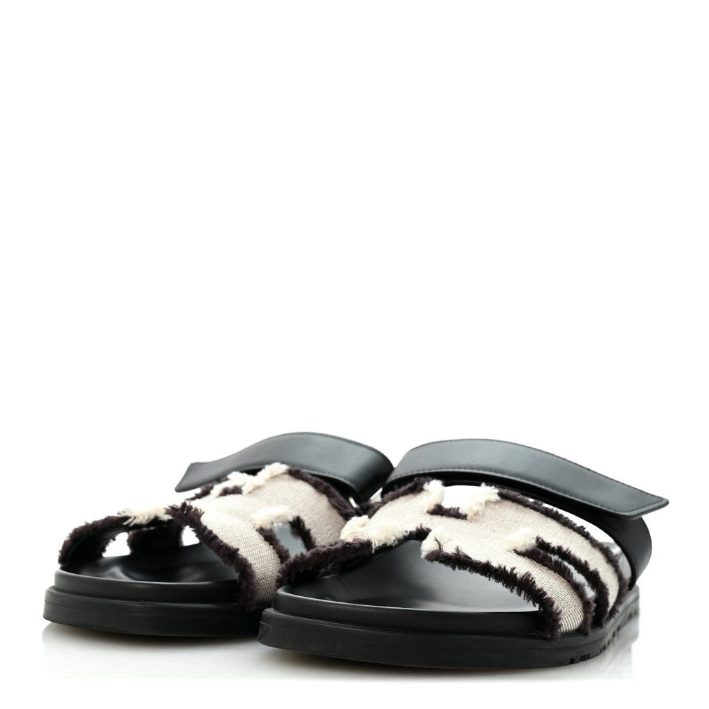 Techno Fringed H Canvas Caflskin Womens Chypre Sandals 38 Prunoir Black