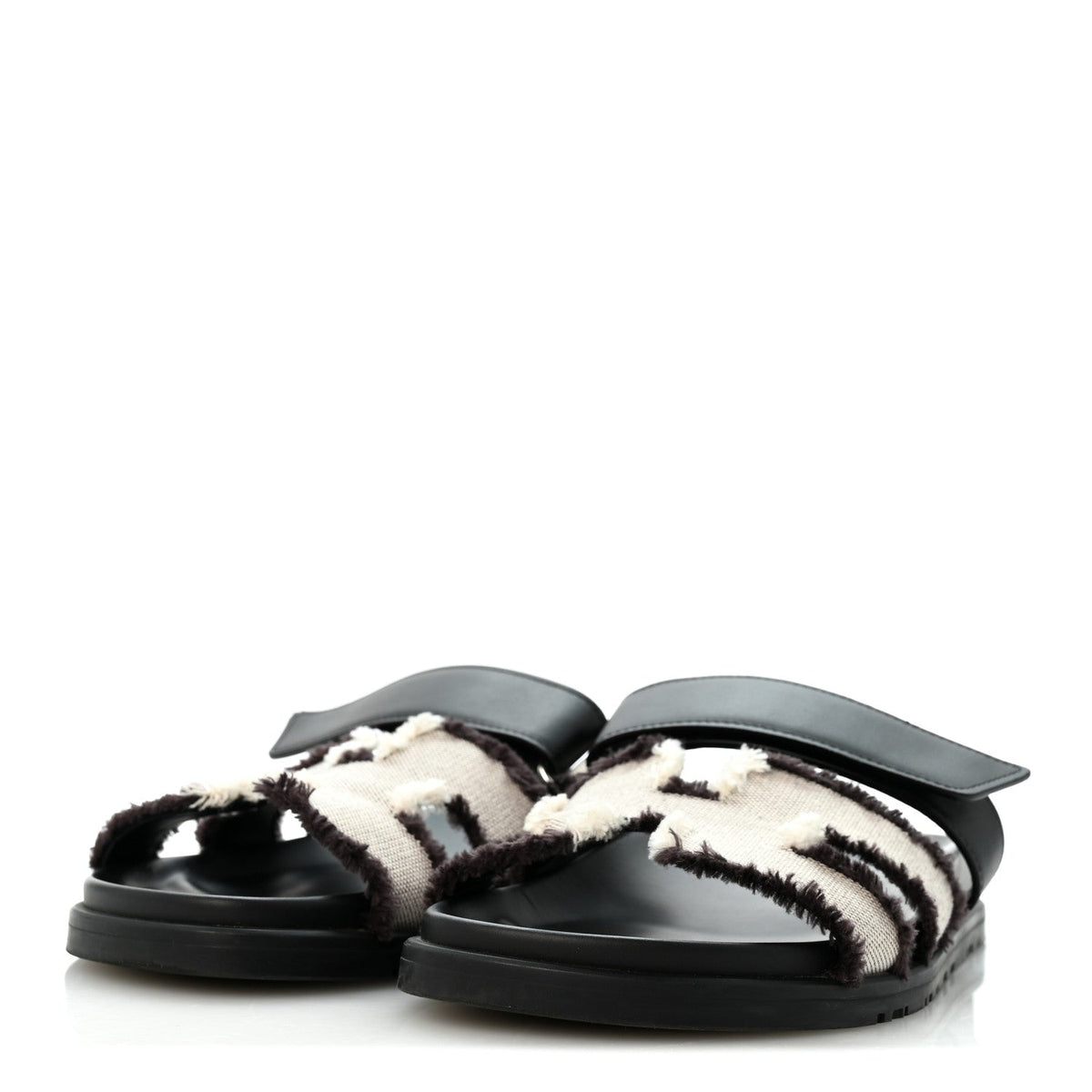 Techno Fringed H Canvas Caflskin Womens Chypre Sandals Prunoir Black