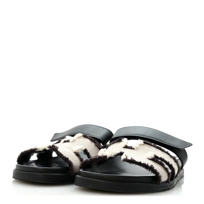 Techno Fringed H Canvas Caflskin Womens Chypre Sandals Prunoir Black