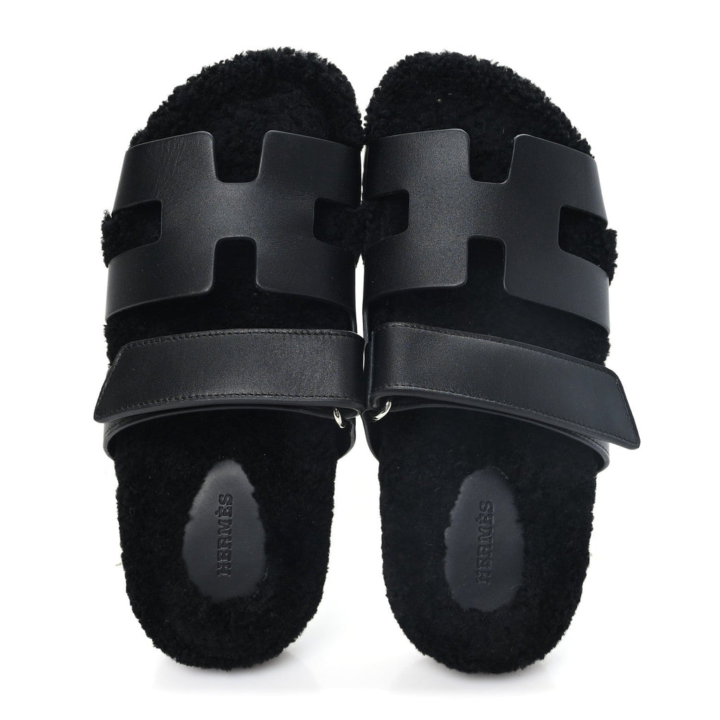 Calfskin Woolskin Womens Chypre Sandals 38 Black