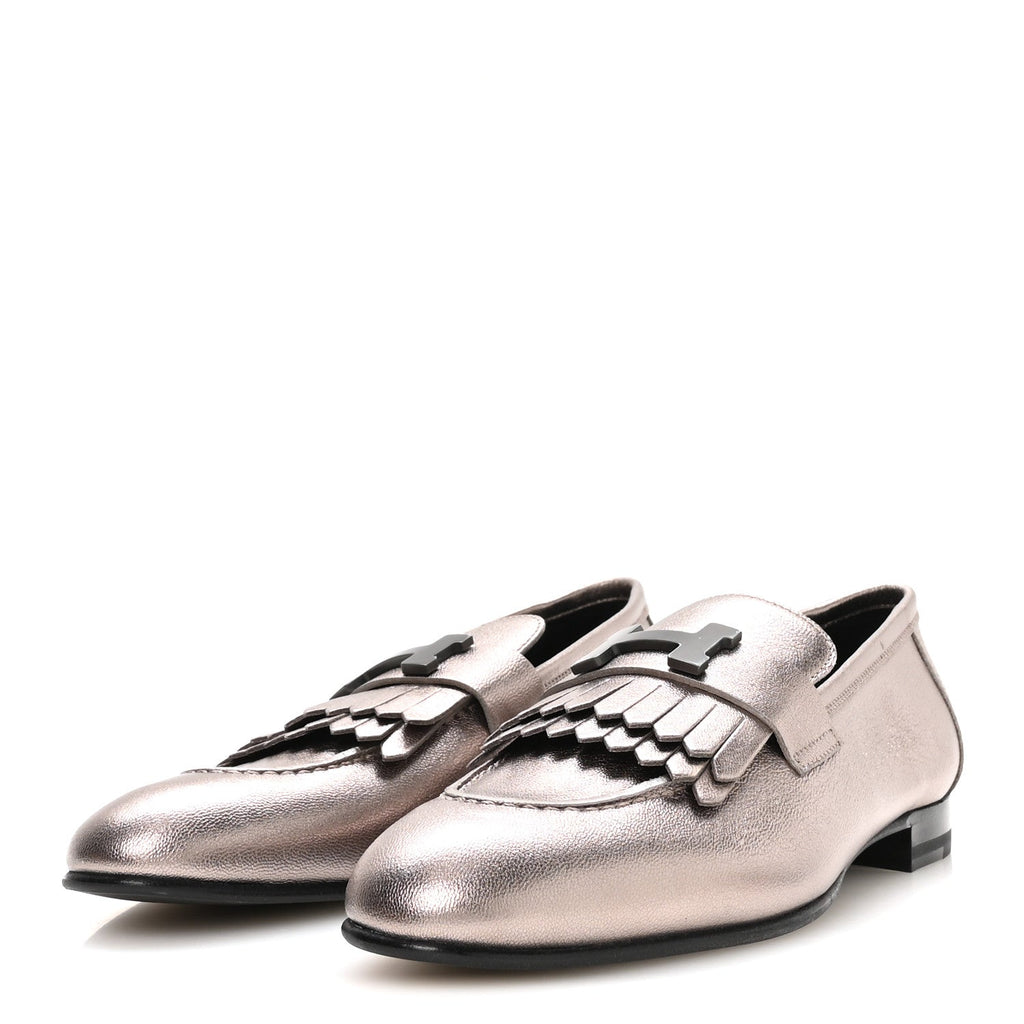 Metallic Goatskin Womens Royal Loafers 37.5 Champagne
