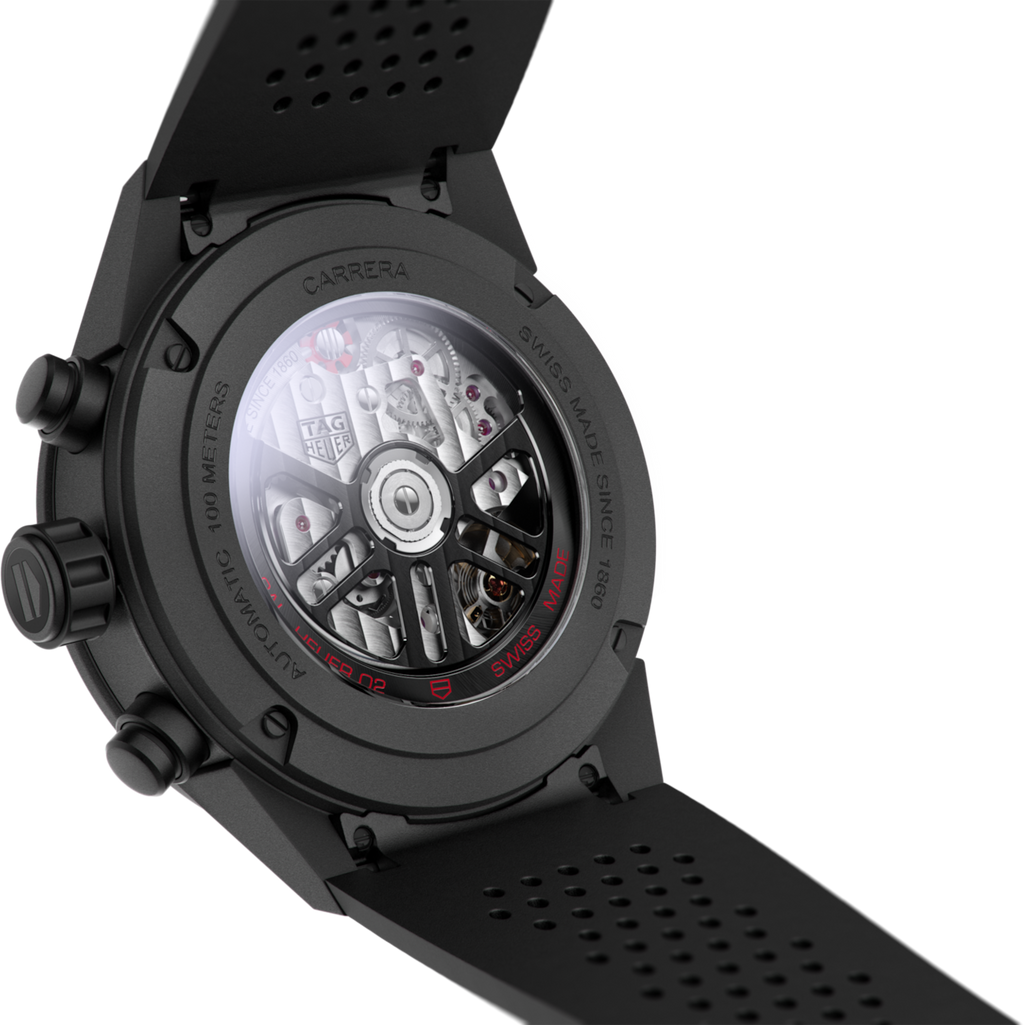 Tag Heuer Carrera Chronograph Steel & Ceramic Black Dial Black Rubber Strap Watch for Men - CBG2090.FT6145