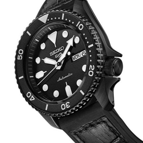 Seiko 5 Sport Automatic Black Dial Black Silicone Strap Watch For Men - SRPD65K3